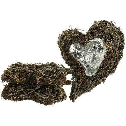 Product Vine plant heart, decorative heart made of wood and wire, DIY gift idea, garden table decoration, wall decoration, heart shape, set of 3 pieces, 30x20x6cm