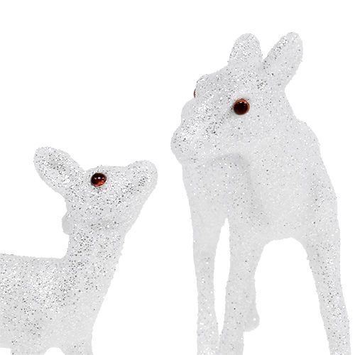 Floristik24 Deer with fawn 10cm white with mica