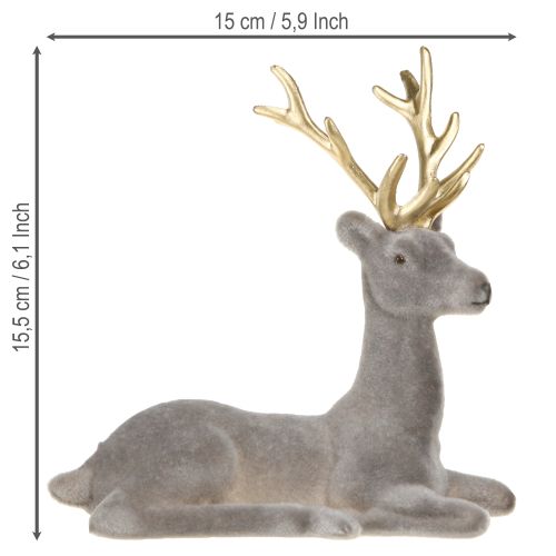 Product Sitting deer decoration flocked grey gold 15×6×15.5cm 3pcs