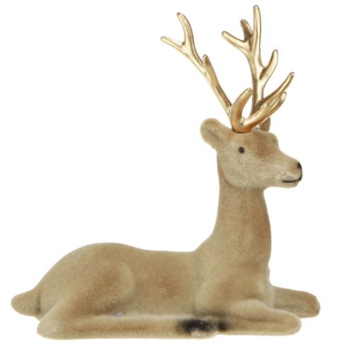 Floristik24 Sitting deer decoration flocked light brown 15×6×15.5cm 3pcs