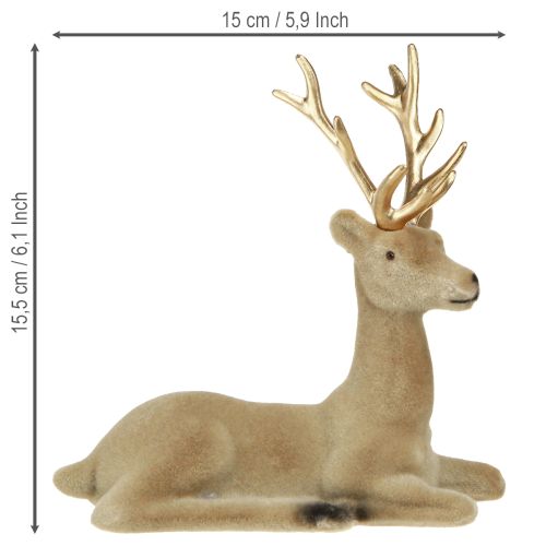 Product Sitting deer decoration flocked light brown 15×6×15.5cm 3pcs