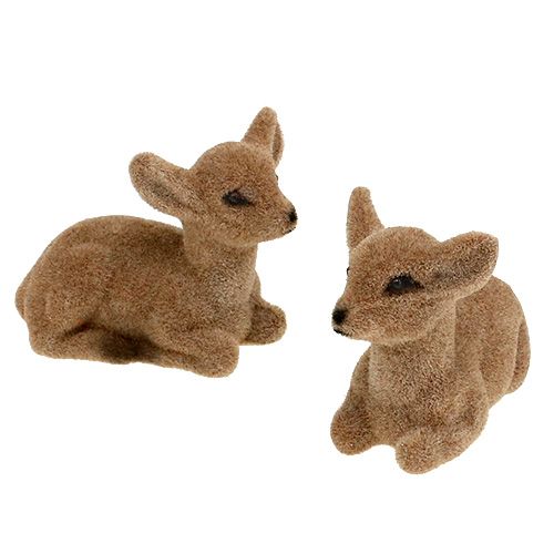 Deer sitting flocked 8cm 6 pcs