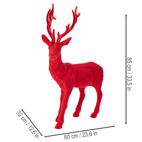 Decorative figurine of a standing deer, large, flocked Christmas decoration, 85cm | Floristik24.ie