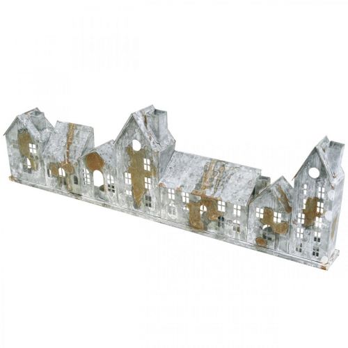 Light-up houses, window decorations, silver light houses, antique-look metal lantern, L67.5cm H20cm | Floristik24.ie