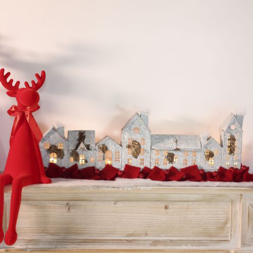 Light-up houses, window decorations, silver light houses, antique-look metal lantern, L67.5cm H20cm | Floristik24.ie