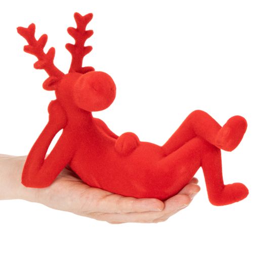 Decorative red reindeer figurine, lying down, modern design, 24cm, 2 pieces | Floristik24.ie