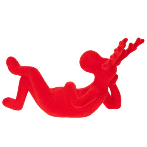 Decorative red reindeer figurine, lying down, modern design, 24cm, 2 pieces | Floristik24.ie