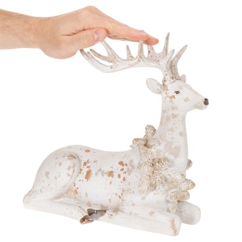 Decorative figurine of a sitting deer with antlers, 30cm | Floristik24.ie