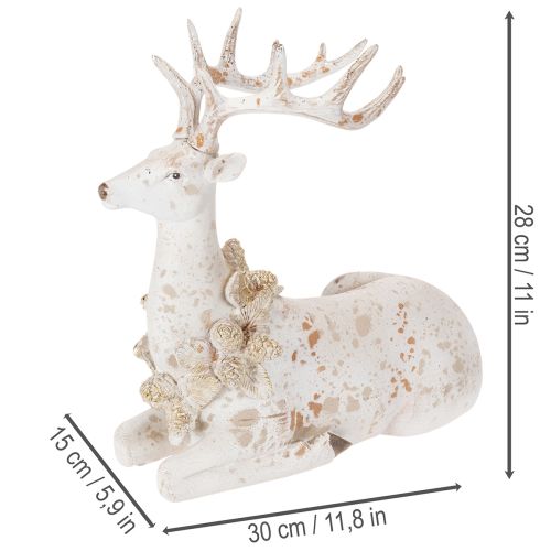 Decorative figurine of a sitting deer with antlers, 30cm | Floristik24.ie