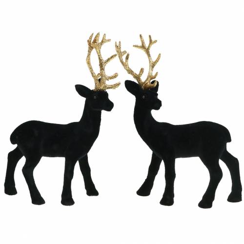 Floristik24 Decorative Deer Flocked Black, Gold 20cm 2 pcs