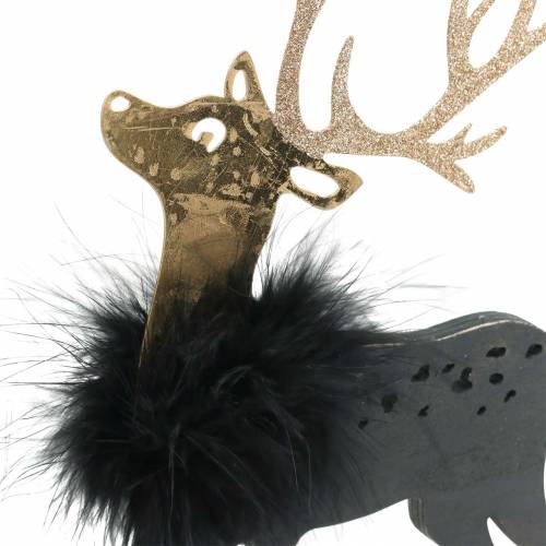 Floristik24 Decoration for the Christmas table reindeer with feather boa and glitter black, golden 22.5 × 13cm 2pcs