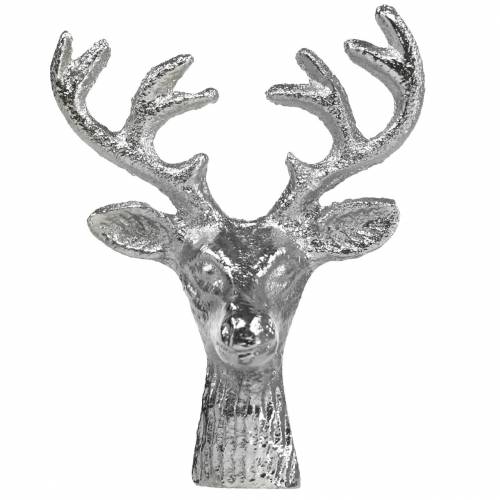 Deer head for handicrafts metal silver 6.8cm 6pcs Advent decoration