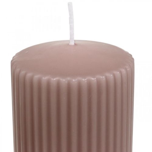 Floristik24 Pillar Candles Old Pink Grooved Candle 70/130mm 4 Pcs