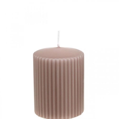 Floristik24 Pillar candles antique pink grooved candle 70/90mm 4pcs