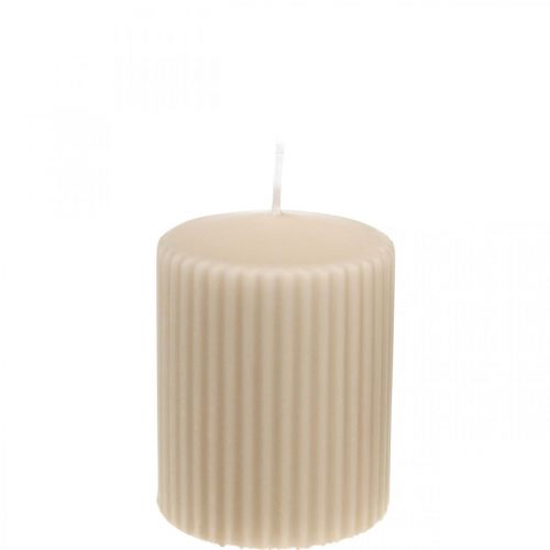 Floristik24 Pillar candles beige grooved candle 70/90mm 4pcs
