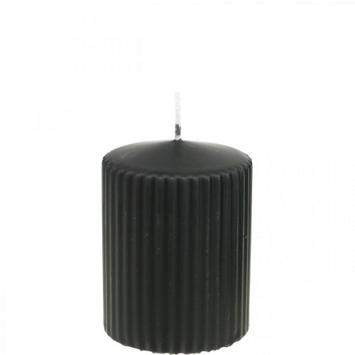 Pillar candles black grooved candle 70/90mm 4pcs