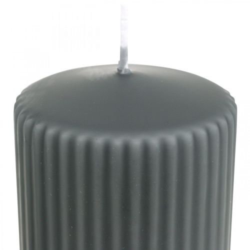 Product Anthracite pillar candles, grooved, high-quality wax blend, 70/130mm, set of 4, long burning time, versatile use