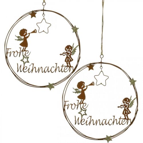 Merry Christmas lettering decoration ring rust Ø19cm 2pcs