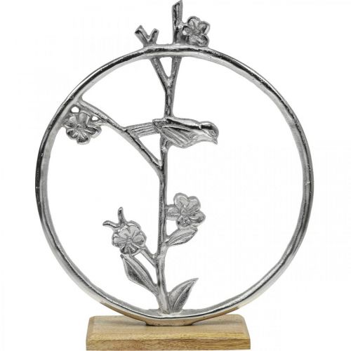 Table decoration spring, decorative ring bird deco silver H32.5cm