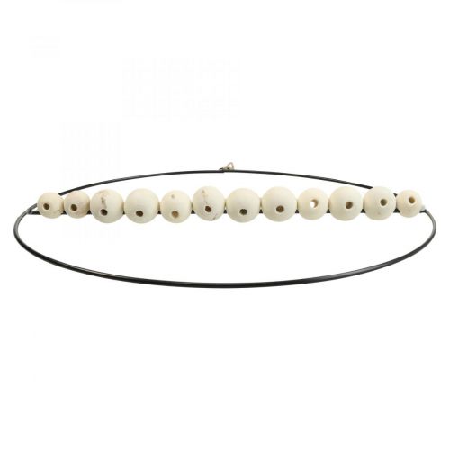 Product Decorative ring, metal, wooden beads, Ø30cm, black, white, natural, set of 4