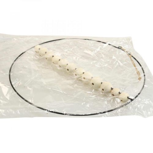 Product Decorative ring, metal, wooden beads, Ø30cm, black, white, natural, set of 4