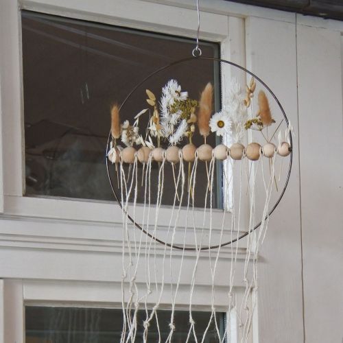 Product Decorative ring, metal, wooden beads, Ø30cm, black, white, natural, set of 4