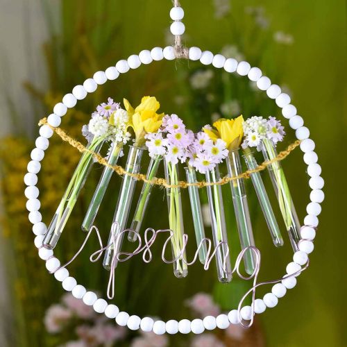 Ring with pearls, spring, decorative ring, wedding, wreath to hang white Ø28cm 4pcs