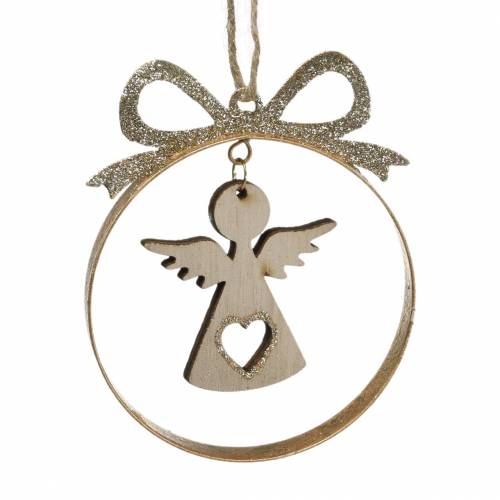 Floristik24 Decorative hanger Christmas tree ball with star, angel and house metal, wood Ø8.5cm H11cm 3pcs