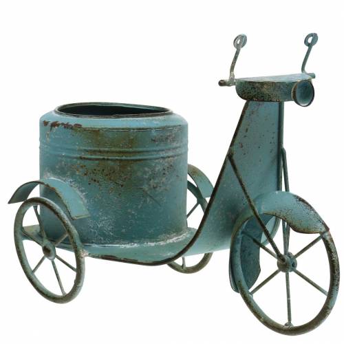 Flower pot motor scooter metal rust blue 33cm