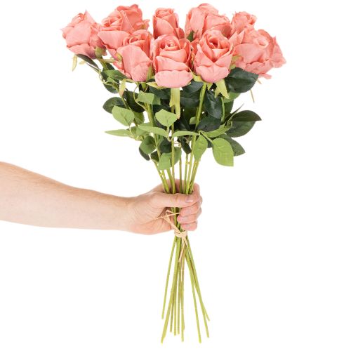 Artificial rose flowers in a bunch, long stem 62cm, 12 pieces | Floristik24.ie