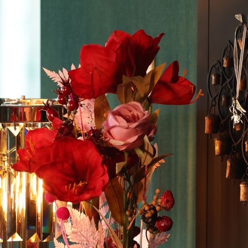 Artificial rose flowers in a bunch, long stem 62cm, 12 pieces | Floristik24.ie
