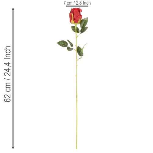 Artificial rose with long stem, red artificial flower, 62cm, 12 pieces | Floristik24.ie