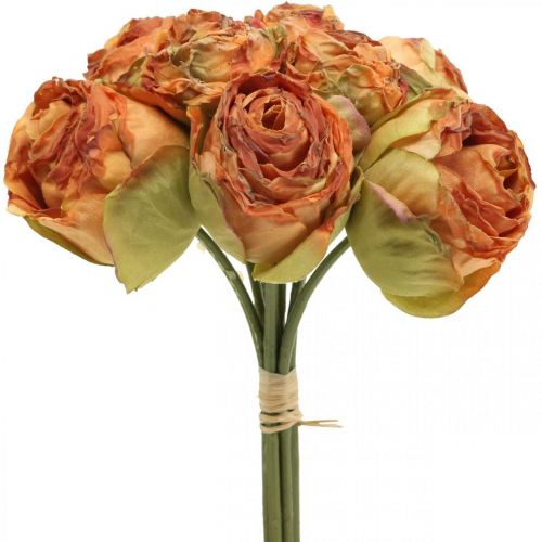 Floristik24 Rose bunch, silk flowers, artificial roses orange, antique look L23cm 8 pcs