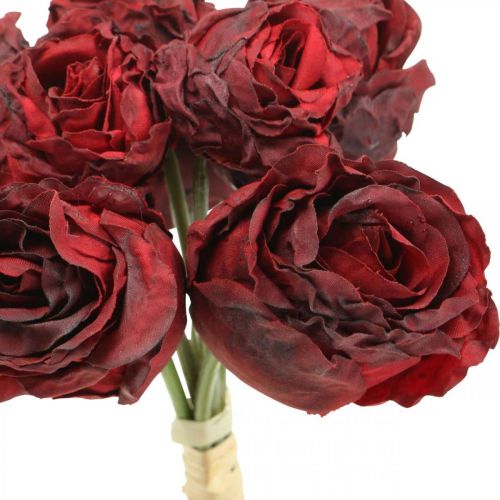 Product Artificial roses red, silk flowers, bunch of roses L23cm 8pcs