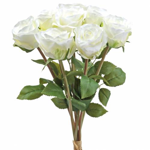 Floristik24 Decorative rose silk flowers in bunch cream 36cm 8 pcs