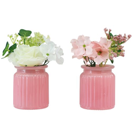 Floristik24 Rose Artificial in Glass Pot Pink White H16cm 2pcs
