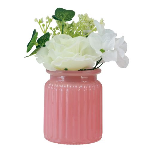 Floristik24 Rose Artificial in Glass Pot Pink White H16cm 2pcs