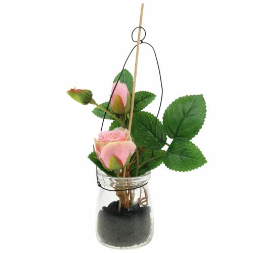 Floristik24 Rose in glass pink H23cm