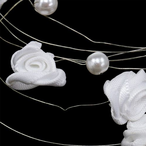 Floristik24 Wire garland with pearls and roses 120cm white