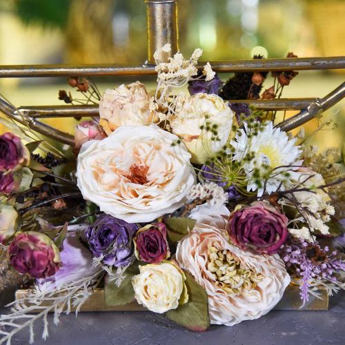 Roses artificial flowers in bunch autumn bouquet cream, pink H36cm