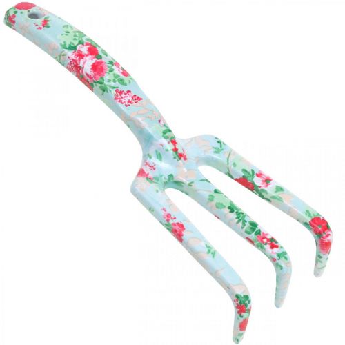 Metal hand rake, rake with rose motif, mini rake L23cm