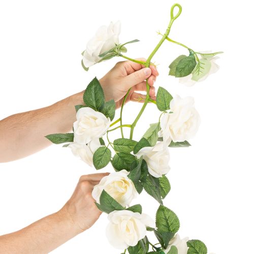 Artificial rose garland with white flowers for decoration, 170cm | Floristik24.ie