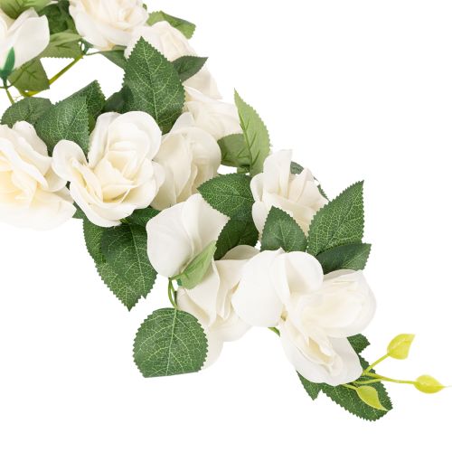 Artificial rose garland with white flowers for decoration, 170cm | Floristik24.ie