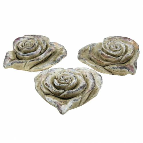 Floristik24 Concrete rose heart grey, violet Ø13 H5cm 3 pcs