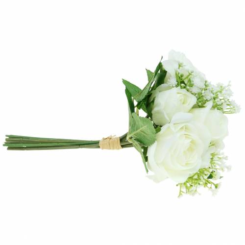Floristik24 Bouquet of roses with gypsophila white 26cm