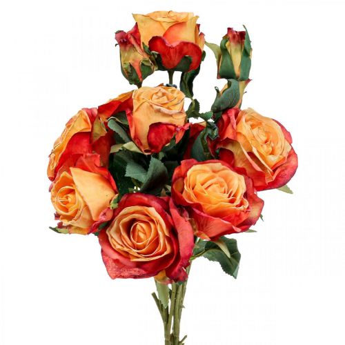 Product Bouquet of roses artificial roses silk flowers orange 53cm bunch