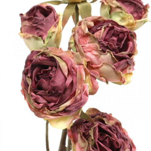Floristik24 Artificial rose, table decoration, artificial flower pink, rose branch antique look L53cm