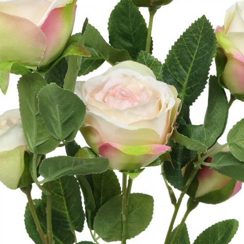 Product Rose branch, silk roses, artificial branch pink, cream L66cm Ø3/5cm