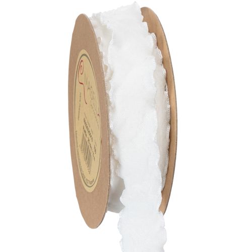 White ruffled organza ribbon, decorative ribbon, 25mm wide, 10m long buy online | Floristik24.ie