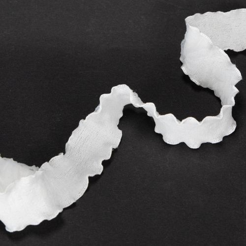 White ruffled organza ribbon, decorative ribbon, 25mm wide, 10m long | Floristik24.ie